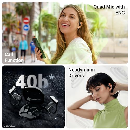 Image of ZEBRONICS PODS O, Wireless Open-Ear Earbuds, OWS, 40 Hrs Backup, Neodymium Drivers, Ultra Comfort Fit, Quad MIC ENC, Rapid Charging, Bluetooth, Dual Pairing, Flash Connect, Low Latency Gaming (Black)