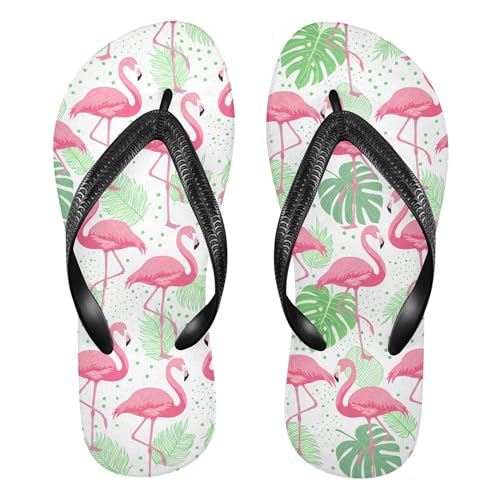 Burbuja Pink Flamingos Palm Leaves Flip Flops for Women Men, Soft Thong Sandals Rubber Slippers for Pool Beach Essentials