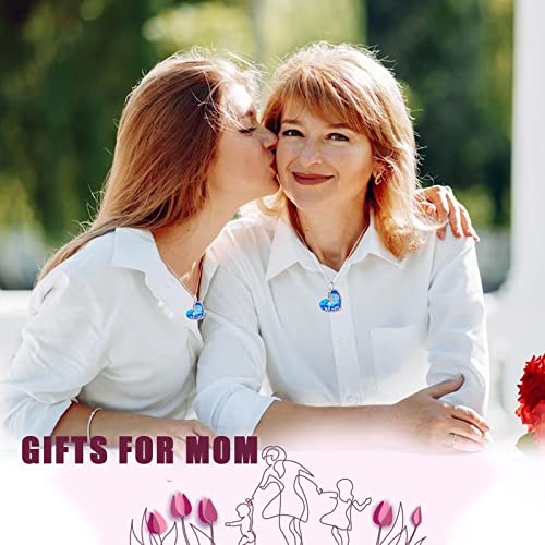 Toupop Birthday Gifts For Mom Sterling Silver I Love You Mom Necklace For Women With Blue Topaz Birthstone Pendant Heart Mother Necklace For Christmas Valentines Mothers Day Jewelry Gifts For Mom From Daughter Son #TOP1