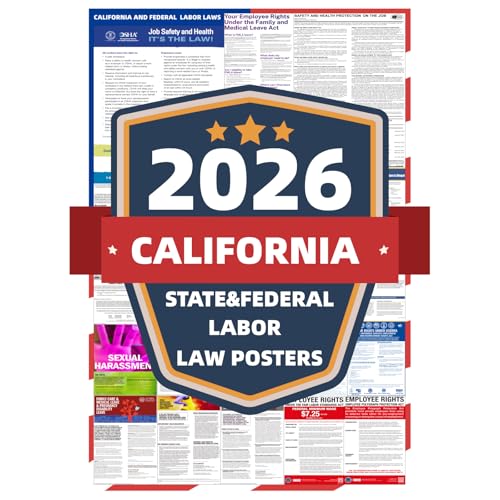 2026 California State and Federal Labor Laws Poster - English Version - OSHA Workplace Compliant - UV Waterproof Laminated 24" x 36" - Mandatory Regulations Posting for Employees
