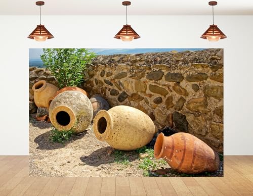 5x3ft Ancient Clay Pots Backdrop Rustic Terracotta Jars Stone Wall
