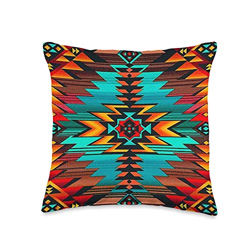 Southwestern Aztec Design - Turquoise & Sunset Pattern Throw Pillow