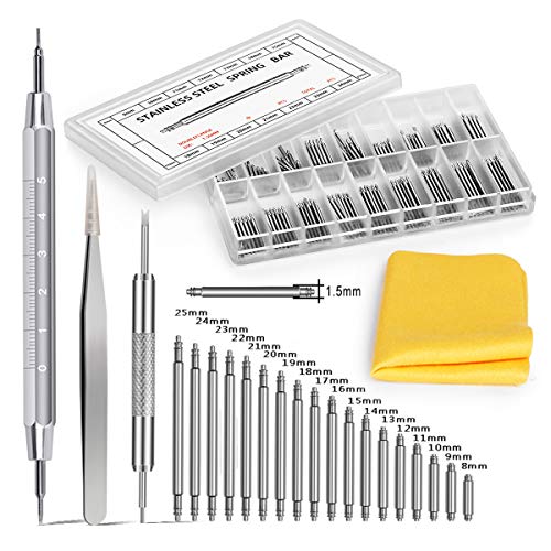 AUTOXEL Watch Spring Bars for Watch Wrist Strap Repair Kit, Watch Band Remover Kit 8mm-25mm Watch Pins with Two Strap Remover and Tweezers