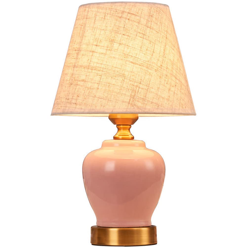 Lampe de Chevet en céramique Rose Clair, Style rétro Simple, idéale pour la Chambre à Coucher, Le Bureau, Le Salon, 1 Ampoule E27, Max. 60 W, Ampoule Non Incluse