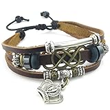 Armband Breite: 22 cm KONOV Schmuck Herren Damen Armband, 18-23cm Tribal Geflochten Irischen Dreiecksknoten Trinity Keltisch Knoten Krone Armreif, Leder Legierung, Braun Silber