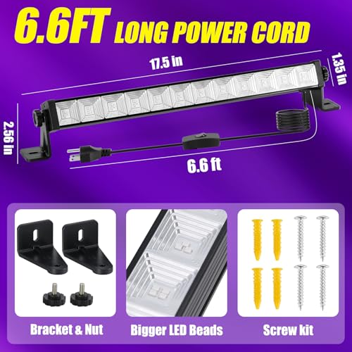Image of 6Pack 45W Black Light, LED Blacklight Bar with 6.6ft Cord, Glow in The Dark Light Up 28x28ft, for Glow Party, Neon Decoration, Body Paint, Fluorescent Poster, Birthday, Halloween, Bedroom