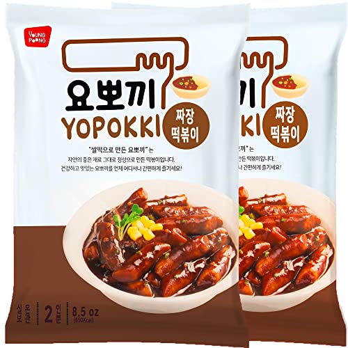 Yopokki Jjajang Tteokbokki Pack I Korean Topokki Instant Retort Rice Cake (Pack of 2, Jjajang Flavored Sauce) Korean Snack