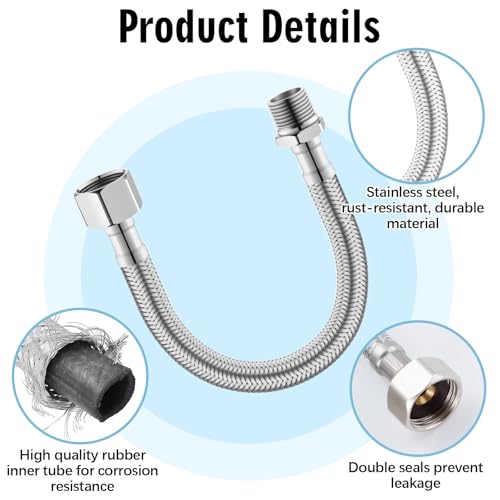 4 Stück Flexschlauch 3/8 Wasserhahn Schlauch Verlängerung, G3/8 Edelstahl Geflochtener Flexibler Armaturenschlauch für Wasserhahn Eckventil Wassererhitzer (20cm/10cm)