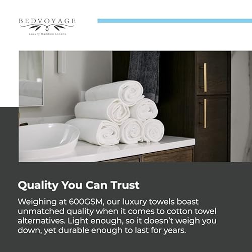 Bedvoyage 100% Organically Grown Viscose Derived From Bamboo Towels - 8Pc Highly Absorbent, Extra Large Organic Bath Towels, Washcloth & Luxury Hand Towels - Hotel Quality Towels White #TOP5