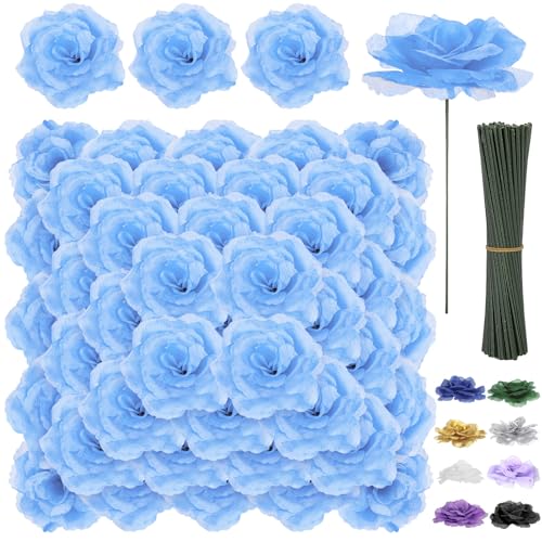 LELEE 108pcs Light Blue Artificial Rose for Wedding Centerpiece Decor