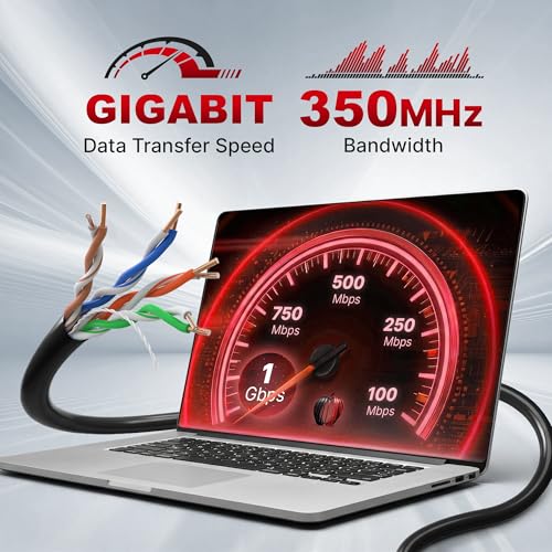 Big-A - Plenum Ethernet Cable 1000ft, Bulk Cat5e Cable (CMP) Gigabit Solid Network Wire, 350MHz Cat5e Ethernet Cord, Unshielded Twisted Pair (UTP) - Black by Big-A - Used condition - US$62.02