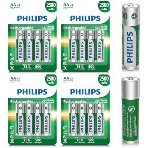 Philips 16-Pack AA Rechargeable Batteries 2500mAh NiMH 1.2V