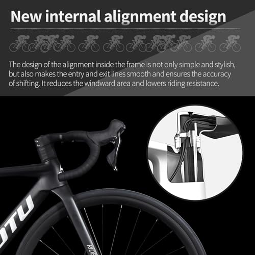 KOOTU Carbon Road Bike, T800 Lightweight Carbon Fiber Frame Racing Bicycle with 105 R7000 22 Speed Groupset and Wire-Pull Disc Brake for Man and Woman - Thumbnail 6