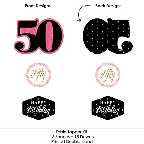 Chic 50Th Birthday - Pink, Black And Gold - Birthday Party Centerpiece Sticks - Table Toppers - Set Of 15 #TOP3