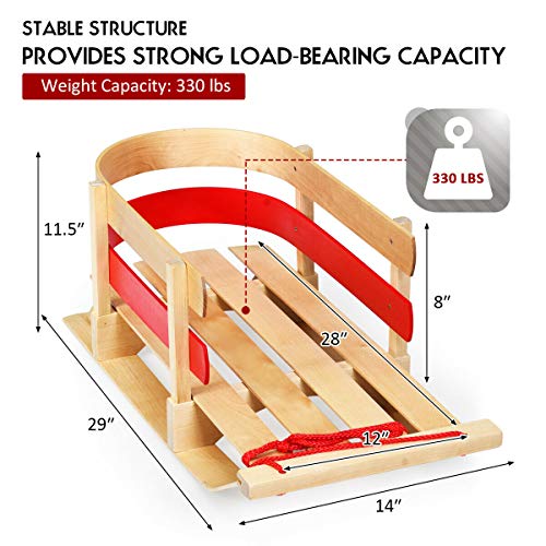 Goplus Wood Sled, Snow Wood Sled Pull Steering Slider Sleigh Toboggan Bogganwith Solid Wood Seat Pulling Rope, For Kids Toddlers (29") #TOP4