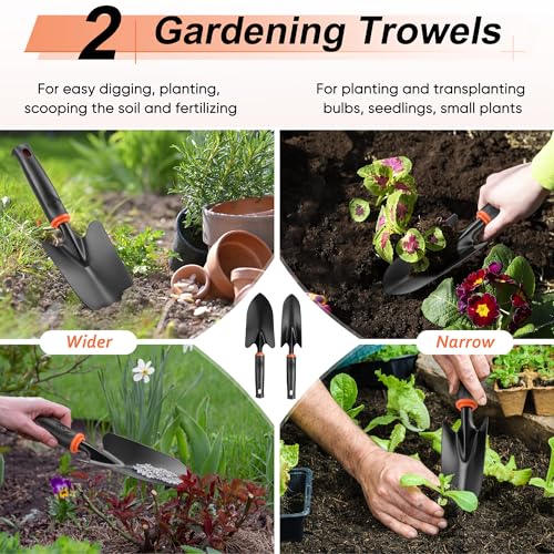 Image of HaSteeL Garden Tools Set, 11 Pcs Gardening Supplies Hand Tool Kit for Women Men Gardeners, Include Tote Bag, Reportting Mat, Transplant Trowel, Rake, Pruner for Outdoors