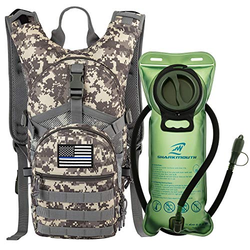 SHARKMOUTH Tactical MOLLE Hydration Pack Backpack 900D with 2L Leak-Proof Water Bladder, Keep
