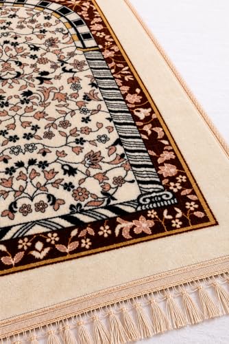 Image of Janamaz Prayer Mat Turkey Soft Velvet | Namaz Mat, Janimaz Namaz Aasan, Islamic Prayer Rug for Salah | 70x110 CM (Printed White7)
