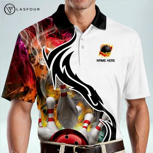 LASFOUR Personalized 3D Bowling Jersey Shirts, Custom Bowling Shirts Unisex for Men and Women, Bowling Shirts for Men Team4