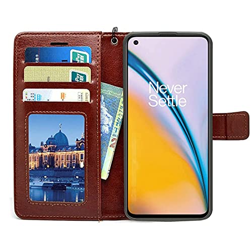 Image of Flip Cover Compatible with OnePlus Nord 2 5G | Premium Leather Finish | Inbuilt Pockets & Stand | Flip Cover Back Case for OnePlus Nord 2 5G (Brown)