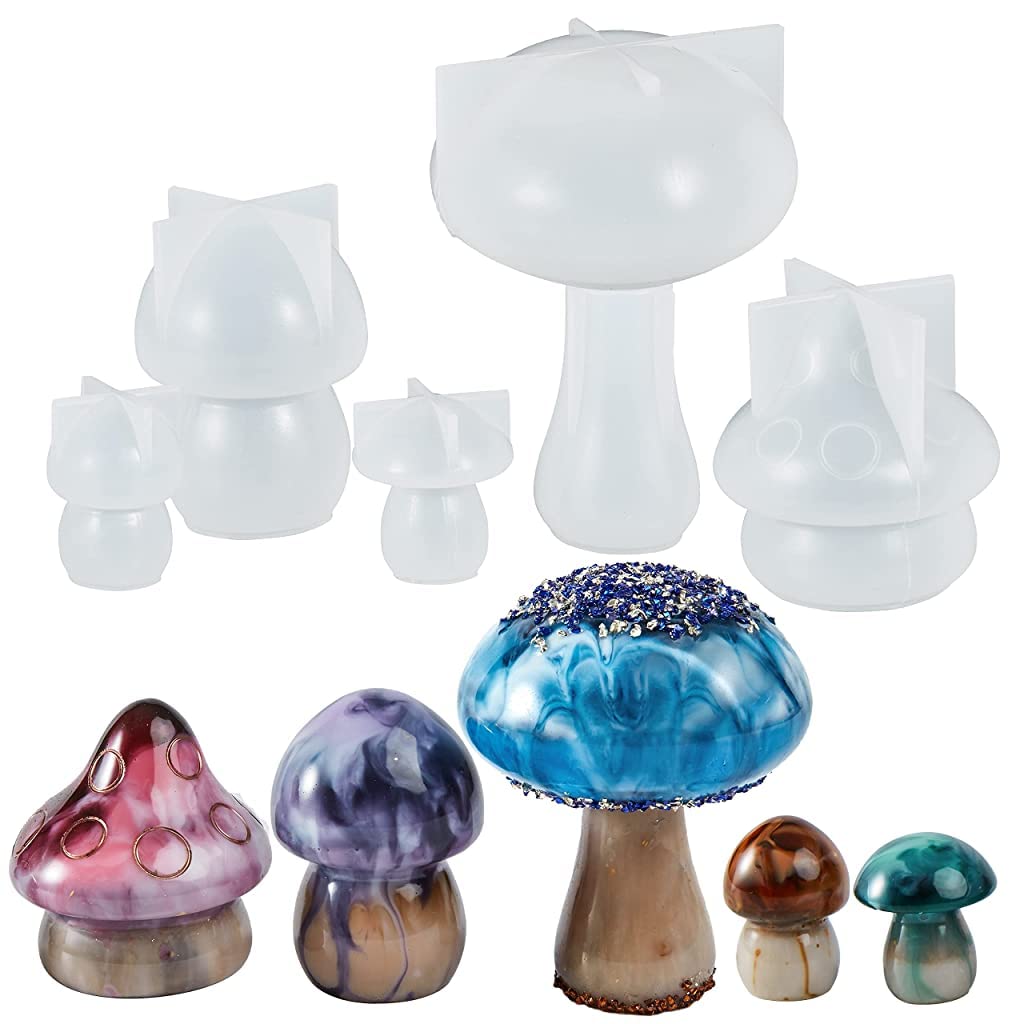HASTHIP® 5 Pcs Jar Resin Molds Silicone Set, Mushroom Jars Silicone Molds with Lid for Epoxy Resin Casting for DIY Jewelry Storage Box, Resin Crafts, Home Decoration