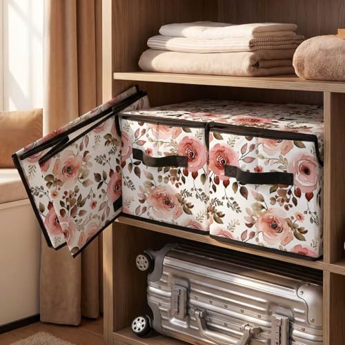 Image of Stackable Storage Bins with Lids,Closet Organizers Fabric Box for Home and Office,Blanket Clothes Organizers,Under Bed Storage Containers 3 Pack