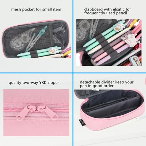 Image of FlowFly Large Capacity Pencil Case for Kids, Boys & Girls - Zippered Multi-Functional Pen Pouch, Soft & Portable Pencil Bag for School, Teens, Students, Pink