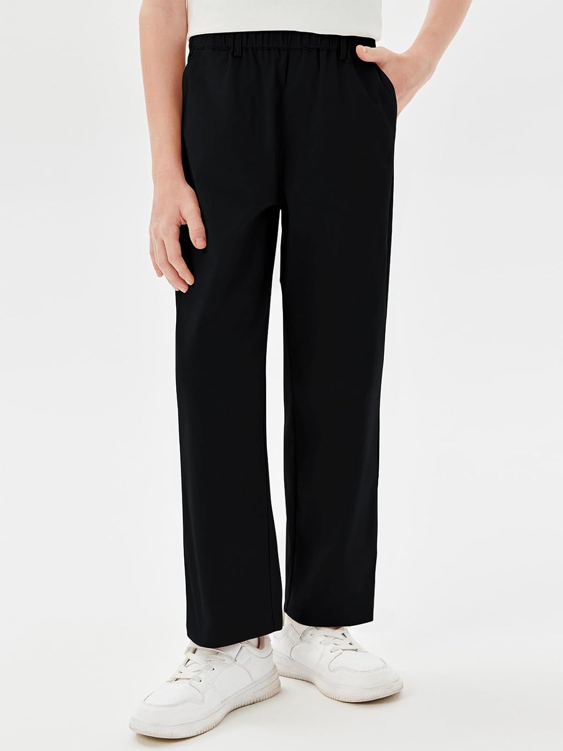 Haloumoning Boys Elastic Waist Pants Kids Uniform School Cotton Twill Trousers with Pockets 5-14 Years - Image 2