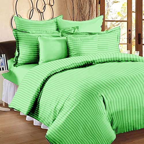 Image of Combo Pack of 2 Cotton Satin Stripes Plain Bedsheets for Double Bed with 4 Pillow Covers for Home, Hotels Rooms, Guest House (Color- Maroon & Parrot)