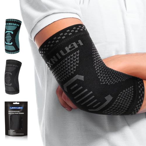 Lexniush Elbow Support for Men Women Tennis & Golfers Elbow Brace for Tendonitis Arthritis Joint Pain Relief Elbow Compression Sleeves for Weightlifting Sports Fitness Golf Gym Black Grey M