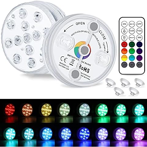 LEDGLE Submersible LED Lights with Remote RGB Color Changing Waterproof Underwater Pool Light Shower Bathtub Light with Magnets Suction Cup, for Hot Tub Party Pool Vase Aquarium Decoration Cover
