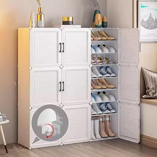 Image of Mevigo Plastic Shoe Rack for Home with Door |27-Tier Stackable Shoe Organizer | Holds 54 Pairs |Waterproof & Dustproof | DIY Modular Shoe Cabinet |Chappal Slipper Stand for Bedroom