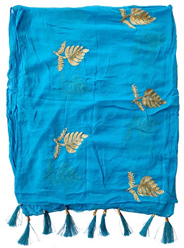 Image of YOUTHQUAKE Women's Golden Patti Work Embroidered Chiffon Dupatta for Womens & Girls With Latkan