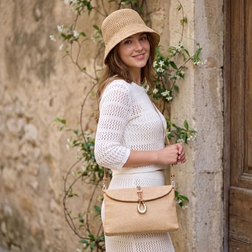 CHUNLI Woven Straw Clutch Bag for Women, Raffia Crossbody Handbag with Detachable Strap, Summer Beach Vacation Boho Purse (Khaki) — view 6