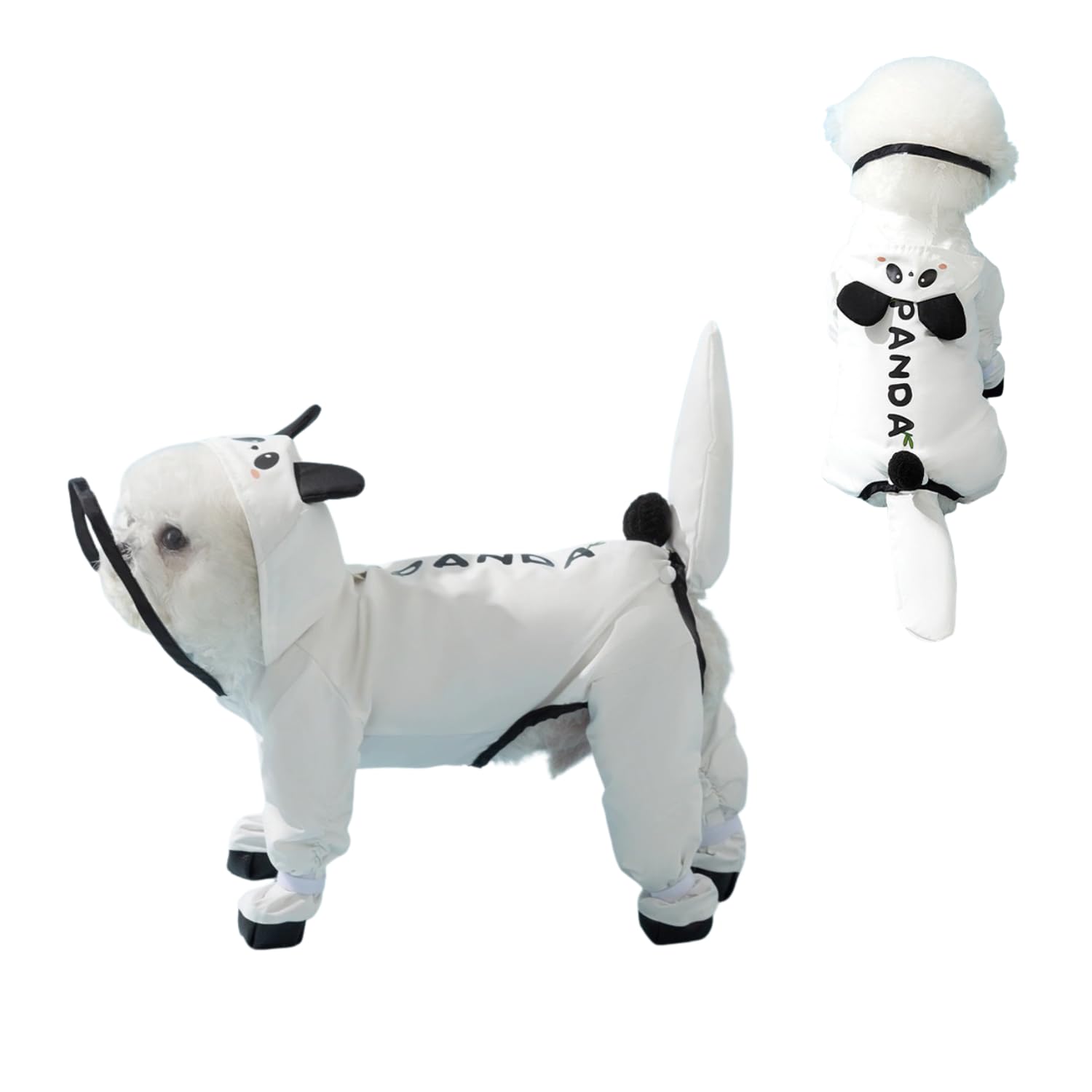 Blue Dream Island Dog Raincoat, Full Coverage Tail Protect Feet Cover, Cute Panda Pattern, S Size, S::Back Length:25cm