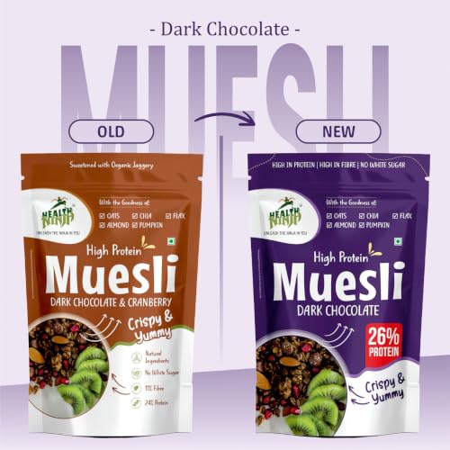 Image of Health Ninja Dark Chocolate Muesli, 900 gms | High Protein Breakfast Cereal | Oats, Almonds, Chia, Flax & Pumpkin Seeds