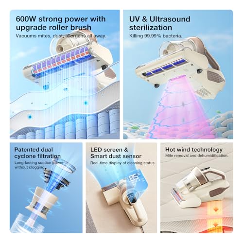 Image of Jimmy BX6 Lite Mattress Vacuum Cleaner with Dust Sensor, 15Kpa Suction & 600W Powerful Handheld Vacuums, Bed Vacuum with UV & Ultrasound, Hot Wind Technology (Light Weight,Corded, Beige)
