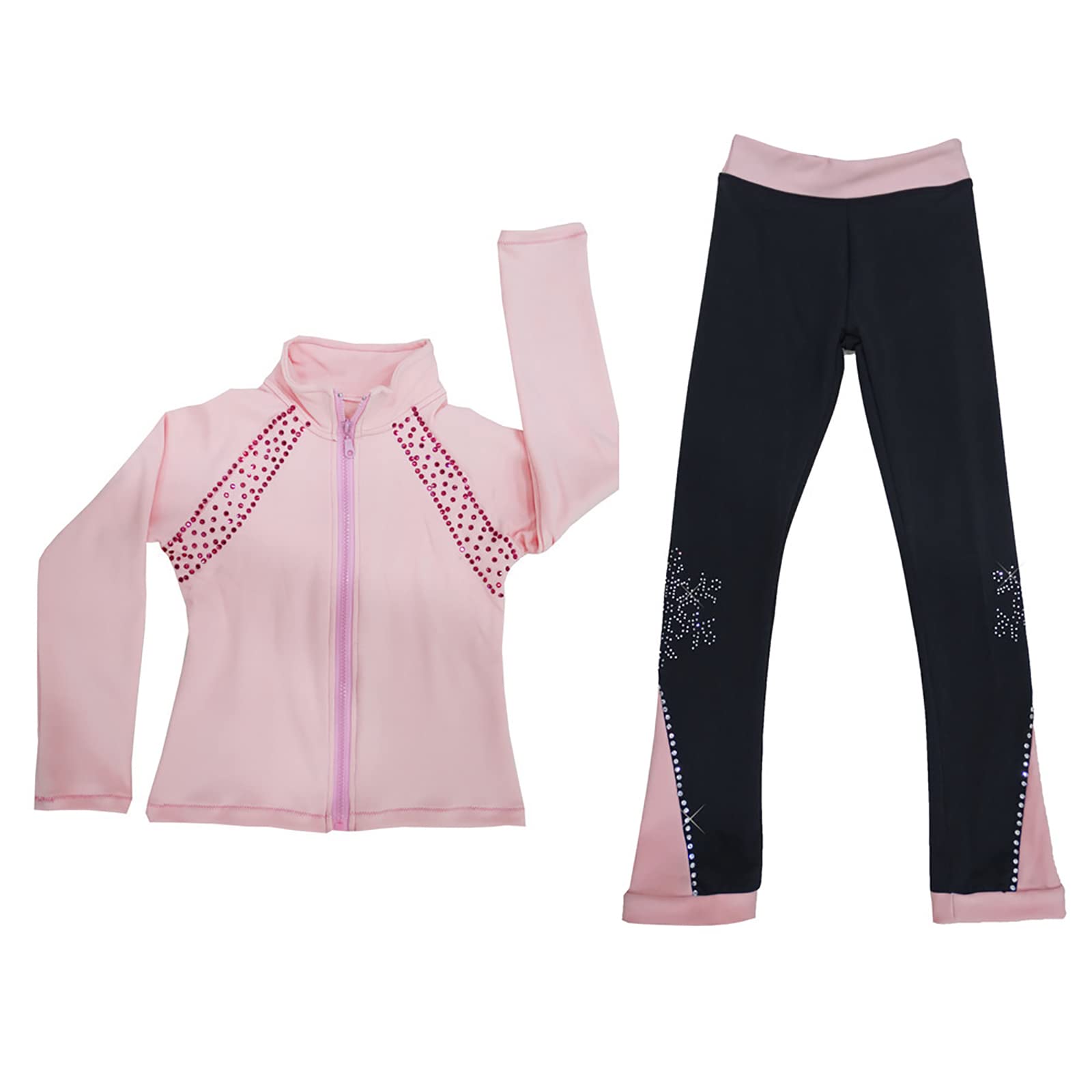 Brillante Trajes de Patinaje Artístico Chaqueta y Pantalones para Niña Mujer Trajes Entrenamiento de Patinaje sobre Hielo Cálido Profesional(Size:M,Color:Rosa)