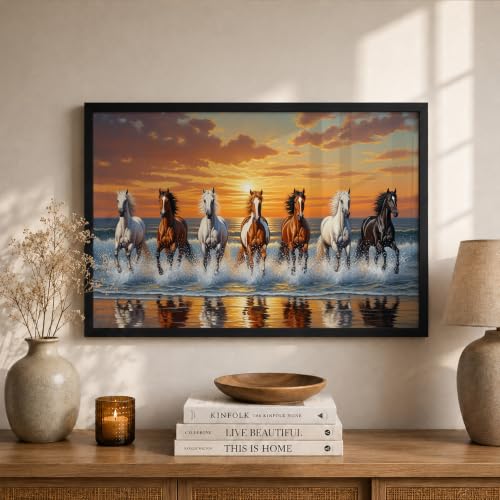 Image of Suneree 7 Horse Vastu Wall Painting (Landscape Collection) (Natural, Design 24, 48L x 33W cm)