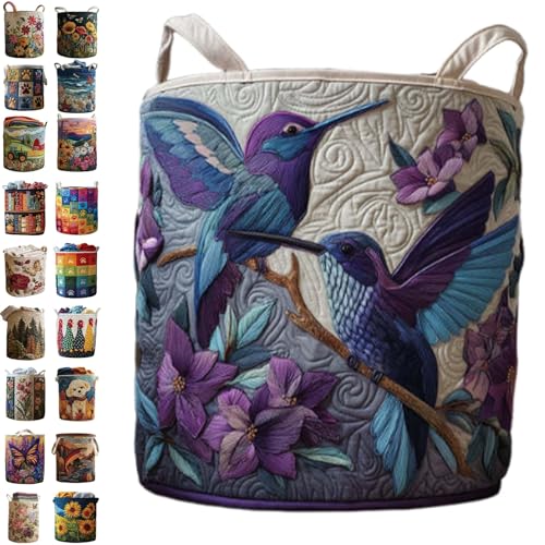 Image of Quilted Laundry Baskets with Handles, Large Floral Fabric Hampers, Extra Soft Boho Chic Storage Organizer for Nurseries, Collapsible Clothes Bins, Portable Bedroom Washing Container
