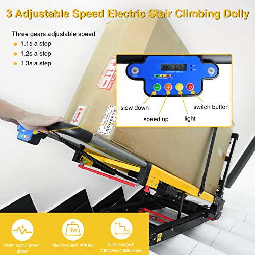 Electric Stair Climbing Dolly with 3 Adjustable Speeds and 440lbs Max Load Capacity, Folding Stair Climbing Dolly with Rubber Tracks for Easy Up/Down Stairs, Move Furniture Home Warehouse(Upgrade)
