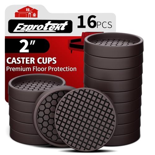 Image of Ezprotekt Non Slip Furniture Pads, 16 Pcs 2 inch Rubber Caster Cups, Anti Skid Furniture Coasters for Hardwood Floors, No Slide Furniture Gripper, Floor Protector for Bed Couch Stoppers (Brown)