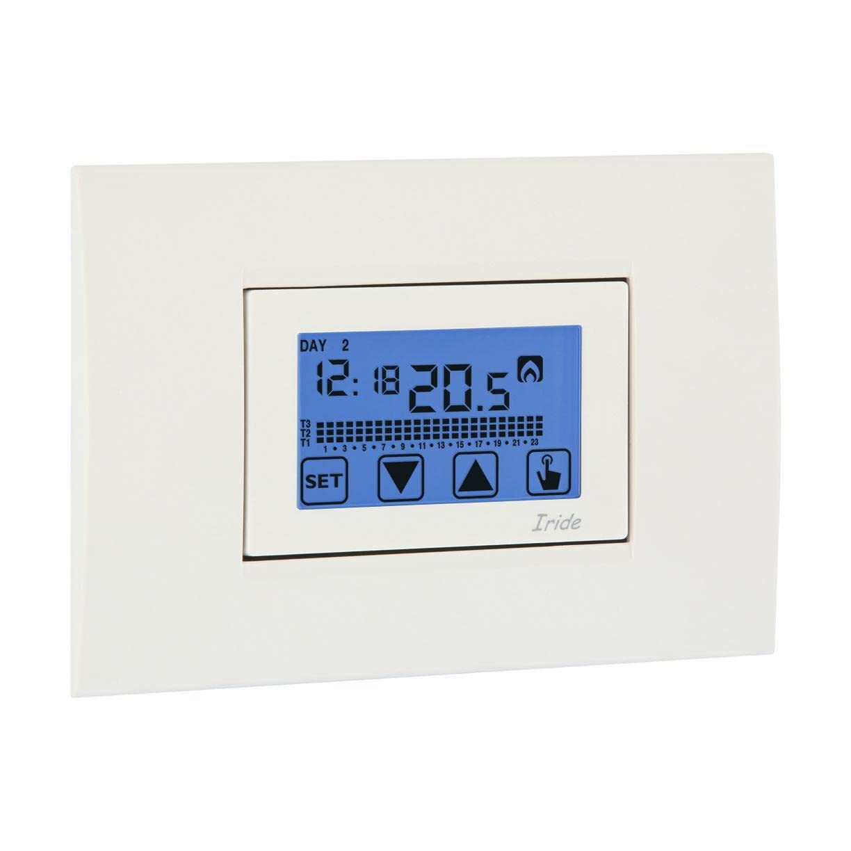 VEMER VE456000 IRIDE - Cronotermostato Digitale da Incasso, Display Touch Screen, Programmazione Settimanale, Alimentazione a Batteria, Bianco e Grigio Antracite