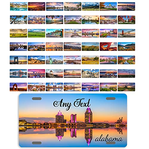 Artswow Personalized License Plate for Front Car Customize Your Own Text Novelty Tag Aluminum Decorative Auto Car Tag 12"x6" with 4 Holes, State Scenery