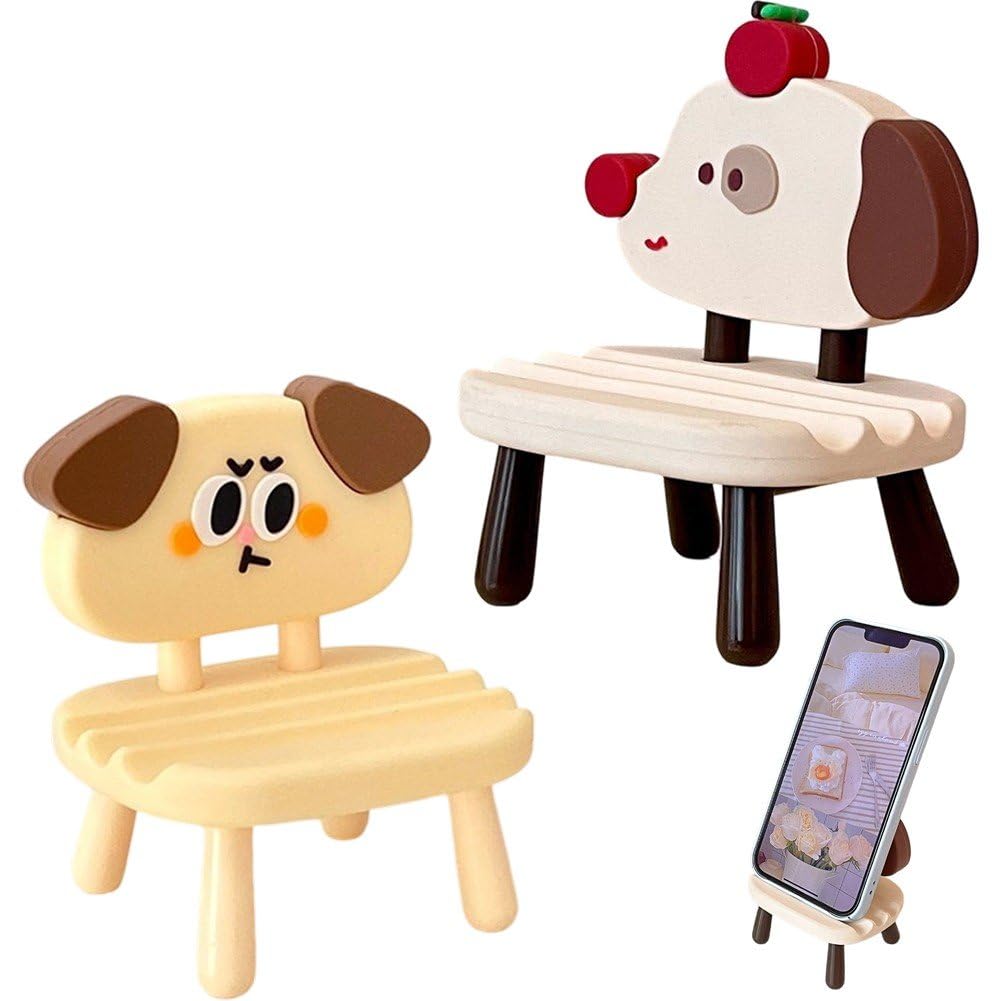 Sslvya 2 Pcs Cartoon Dog Chair Shaped Phone Stand Desktop Phone Holder for Smartphones Cellphones Tablets Support Desktop Accessory