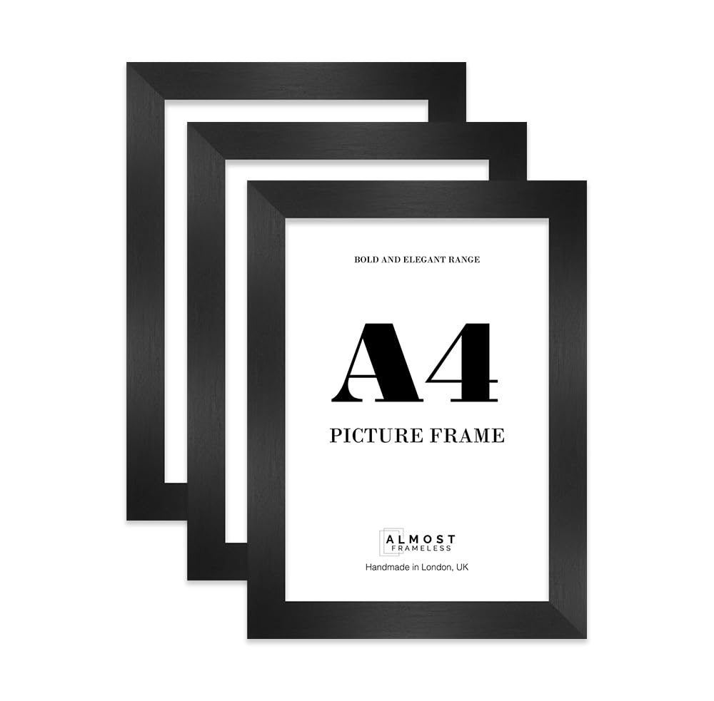 A4 Photo Frame, Display A4 Pictures (21 x 29.7cm - 8.3 x 11.7in) Picture Frame for wall Display - Black - 3 Pack