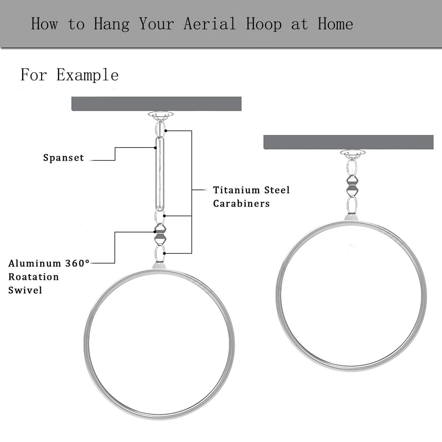 Aerial Lyra Hoop, pierścień antenowy ze stali nierdzewnej do jogi, tańca, fitnessu powietrznego, 89,9 cm, pojemność 600 kg