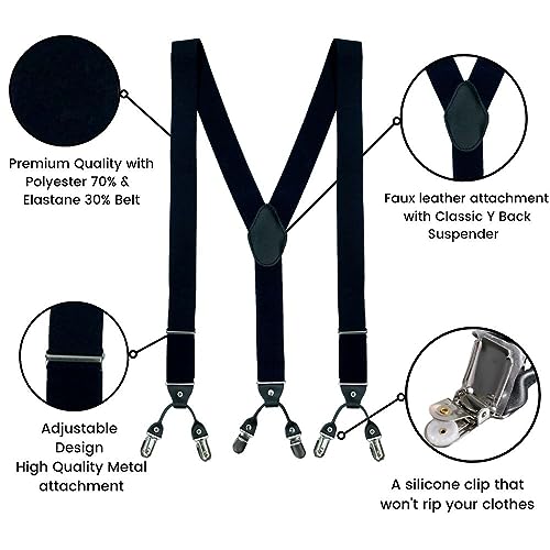 Image of The Tie Hub Suspenders for Men | Slim Clip-On Y-Back Elastic Braces | Adjustable 1.25 Inch | Formal Wedding Office