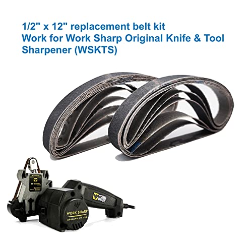 Knife Sharpener Sanding Belts 1/2” X 12” Wskts Replacement Belt Kit,Medium Grit P120,12-Pack(Fits Work Sharp Knife & Tool Sharpener) #TOP5