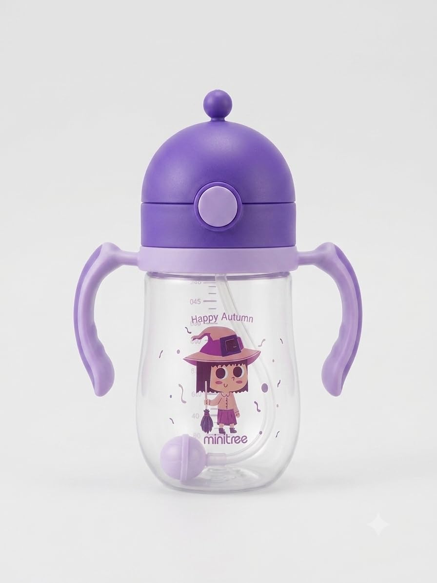 Baby Training Sipper Cup 240 ml with Straw & Handles | Leakproof Toddler Drinking Cup | BPA Free Water Bottle for 1–2 Year Old | Feeding Cup with Measurement Marking - Purple-picture-38